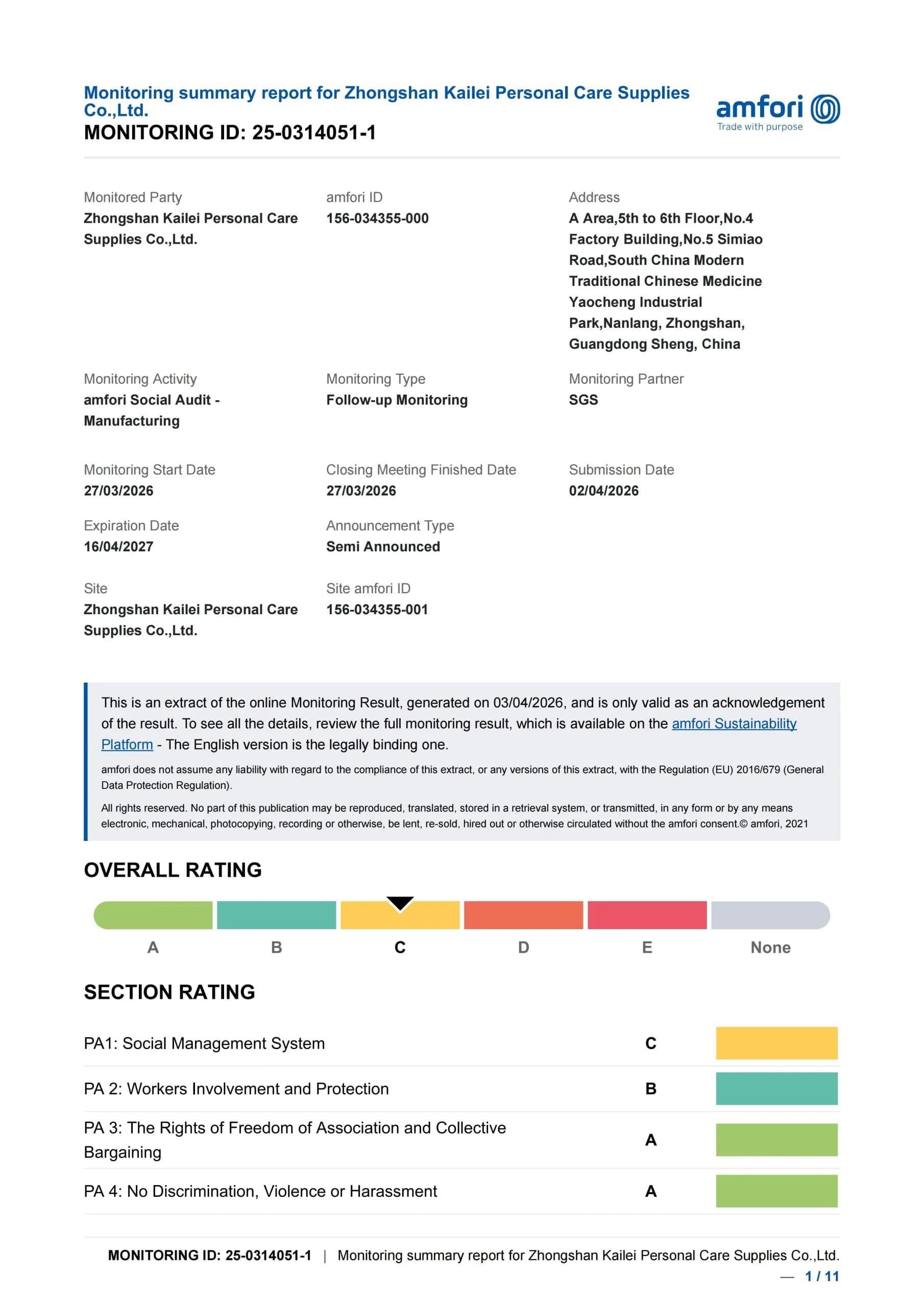 CALLA BSCI Audit Report — official compliance document